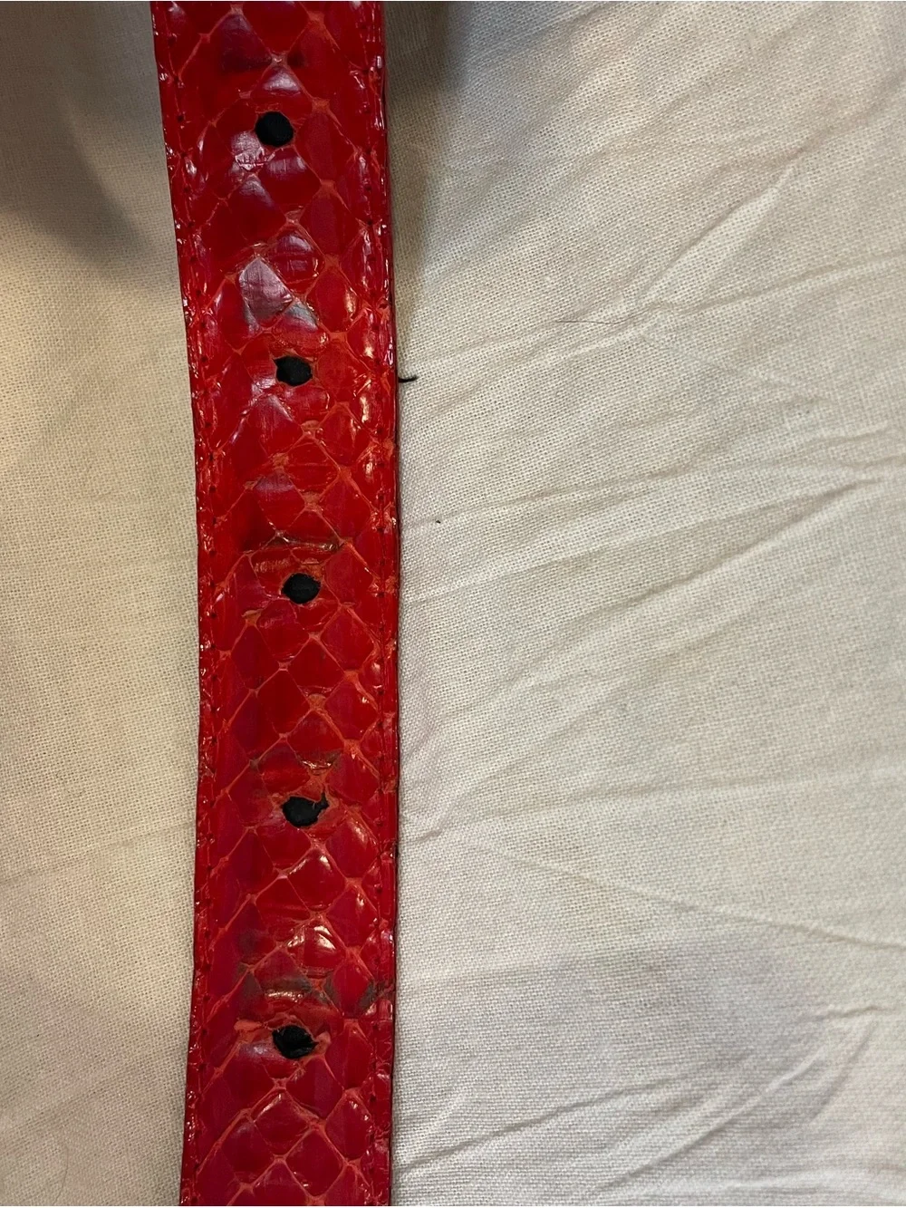 Vintage CIA Genuine Red Snakeskin Belt USA Sculptural Pewter Buckle Small